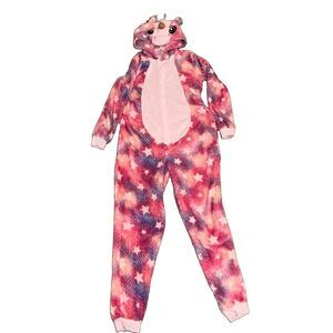 Unicorn Hooded Fleece Zip One-Piece Sleeper Juniors M (8-10)Pink Purple Star